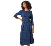 Roman Originals Fit and Flare Dress for Women Ladies Chest Knot Ruched Tea Skater Empire Waist V-Neck Formal Occasion Wedding Guest Smart Casual Swing Midi Knee Length - Blue Onyx - Size 20