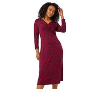 Roman Originals Fit and Flare Dress for Women Ladies Chest Knot Ruched Tea Skater Empire Waist V-Neck Formal Occasion Wedding Guest Smart Casual Swing Midi Knee Length - Petite Wine - Size 18