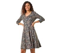 Roman Originals Fit & Flare Dress for Women UK - Ladies Stretchy Skater Swing A Line Everyday Tea Autumn Winter V-Neckline Comfy Soft Evening Vacation Work Party Night Out - Mocha - Size 18