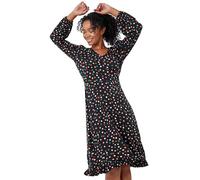 Roman Originals Fit & Flare Dress for Women UK - Ladies Stretchy Skater Swing A Line Everyday Tea Autumn Winter V-Neckline Comfy Soft Evening Vacation Work Party Night Out - Black Brown - Size 10