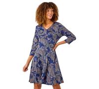 Roman Originals Fit & Flare Dress for Women UK - Ladies Stretchy Skater Swing A Line Everyday Tea Autumn Winter V-Neckline Comfy Soft Evening Vacation Work Party Night Out - Navy Red - Size 18