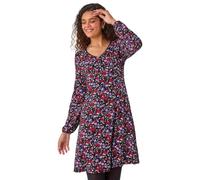 Roman Originals Fit & Flare Dress for Women UK - Ladies Stretchy Skater Swing A Line Everyday Tea Autumn Winter V-Neckline Comfy Soft Evening Vacation Work Party Night Out - Purple Black - Size 20