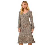 Roman Originals Fit & Flare Dress for Women UK - Ladies Stretchy Skater Swing A Line Everyday Tea Autumn Winter V-Neckline Comfy Soft Evening Vacation Work Party Night Out - Petite Noir - Size 16
