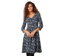 Roman Originals Fit & Flare Dress for Women UK - Ladies Stretchy Skater Swing A Line Everyday Tea Autumn Winter V-Neckline Comfy Soft Evening Vacation Work Party Night Out - Black Grey - Size 10