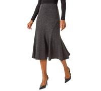 Roman Originals Flared Skirt for Women UK Ladies Flute Peplum Textured Fit & Flare Pencil Jersey A Line Midi Pleated Elasticated Waist Pull On Work Occasion Office - Charcoal - Size 12