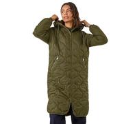 Roman Originals Fleece Lined Quilted Hooded Coat for Women UK - Ladies Everyday Autumn Winter Comfy Soft Evening Vacation Work Party Night Out - Khaki - Size 10