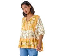 Roman Originals Floral Border Print Overshirt for Women UK - Ladies Everyday Holiday Spring Summer V Neckline Comfy Soft Evening Vacation Work Party - Yellow - Size 20
