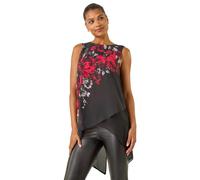 Roman Originals Floral Embellished Wrap Top for Women UK - Ladies Everyday Autumn Winter Round Neckline Comfy Soft Evening Vacation Work Party Night Out - Red - Size 10