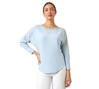Roman Originals Floral Embroidery Knit Jumper for Women UK - Ladies Everyday Holiday Spring Summer Crew Neckline Comfy Soft Evening Vacation Work Party - Light Blue - Size ONE