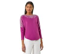 Roman Originals Floral Embroidery Knit Jumper for Women UK - Ladies Everyday Holiday Spring Summer Crew Neckline Comfy Soft Evening Vacation Work Party - Magenta - Size ONE