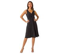 Roman Originals Floral Glitter Print Midi Stretch Dress for Women UK - Ladies Everyday Autumn Winter V-Neckline Comfy Soft Evening Vacation Work Party Night Out - Black - Size 12