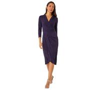Roman Originals Floral Glitter Print Wrap Stretch Dress for Women UK - Ladies Everyday Autumn Winter V-Neckline Comfy Soft Evening Vacation Work Party Night Out - Plum - Size 10