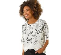 Roman Originals Floral Mono Print Top for Women UK - Ladies Everyday Holiday Spring Summer Round Neckline Comfy Soft Evening Vacation Work Party - Ivory - Size 12