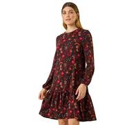 Roman Originals Floral Print A-Line Stretch Dress for Women UK - Ladies Everyday Autumn Winter Round Neckline Comfy Soft Evening Vacation Work Party Night Out - Red - Size 16