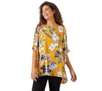 Roman Originals Floral Print Button Back Top for Women UK - Ladies Autumn Everyday Winter Holiday Round Neckline Comfy Short Sleeve Soft Button Back Tee Relaxed Shirt - Yellow - Size 12