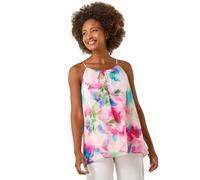 Roman Originals Floral Print Chiffon Cami Top for Women UK - Ladies Everyday Holiday Spring Summer Round Neckline Comfy Soft Evening Vacation Work Party - Floral Pink - Size 10