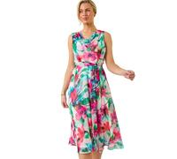 Roman Originals Floral Print Cowl Neck Dress for Women UK - Ladies Everyday Holiday Spring Summer Comfy Soft Evening Vacation Work Party - Petite Pink - Size 8