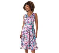 Roman Originals Floral Print Cowl Neck Dress for Women UK - Ladies Everyday Holiday Spring Summer Comfy Soft Evening Vacation Work Party - Lilac Abstract - Size 18