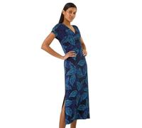 Roman Originals Floral Print Dress for Women UK Ladies Sweetheart Neck Ruched Midi Maxi Long Length Short Sleeve Flattering Casual Summer Spring Party Evening Going Out - Navy Leaf - Size 20