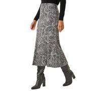 Roman Originals Floral Print Paneled Tulip Skirt for Women UK - Ladies Everyday Autumn Winter Comfy Soft Evening Vacation Work Party Night Out - Grey Paisley - Size 14