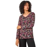 Roman Originals Floral Print Relaxed Stretch Top for Women UK - Ladies Everyday Holiday Spring Summer Round Neckline Comfy Soft Evening Vacation Work Party - Orange - Size 12