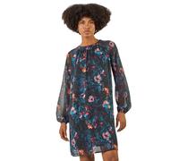 Roman Originals Floral Print Swing Dress for Women UK - Ladies Everyday Autumn Winter Round Neckline Comfy Soft Evening Vacation Work Party Night Out - Blue - Size 16