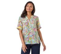 Roman Originals Floral Print V-Neck Top for Women UK - Ladies Everyday Holiday Spring Summer V-Neckline Comfy Soft Evening Vacation Work Party - Abstract Blue - Size 20