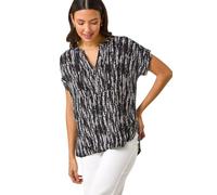 Roman Originals Floral Print V-Neck Top for Women UK - Ladies Everyday Holiday Spring Summer V-Neckline Comfy Soft Evening Vacation Work Party - Abstract Black - Size 10