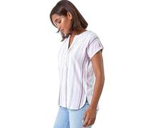 Roman Originals Floral Print V-Neck Top for Women UK - Ladies Everyday Holiday Spring Summer V-Neckline Comfy Soft Evening Vacation Work Party - Pink White - Size 14