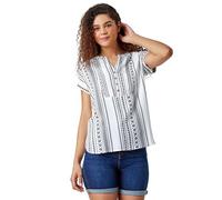 Roman Originals Floral Print V-Neck Top for Women UK - Ladies Everyday Holiday Spring Summer V-Neckline Comfy Soft Evening Vacation Work Party - Nior & Ivory - Size 18