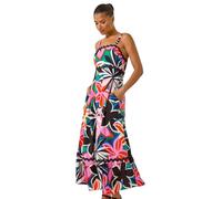 Roman Originals Floral RIC Rac Maxi Dress for Women UK - Ladies Everyday Holiday Spring Summer Square Neckline Comfy Soft Evening Vacation Work Party - Fuchsia - Size 16
