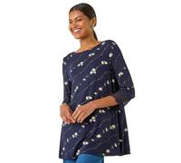 Roman Originals Floral Soft Stretch Jersey Top for Women UK - Ladies Everyday Autumn Winter Round Neckline Comfy Soft Evening Vacation Work Party Night Out - Ochre Noir - Size 18