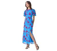 Roman Originals Floral Tiered Sleeve Maxi Dress for Women UK - Ladies Everyday Holiday Spring Summer Round Neckline Comfy Soft Evening Vacation Work Party - Blue - Size 18