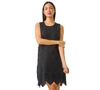 Roman Originals Flower Embroidered Shift Dress for Women UK - Ladies Everyday Holiday Spring Summer Round Neckline Comfy Soft Evening Vacation Work Party - Black - Size 12