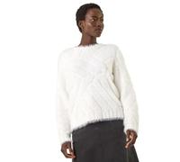 Roman Originals Fluffy Stripe Knit Jumper for Women UK - Ladies Everyday Autumn Winter Crew Neckline Comfy Soft Evening Vacation Work Party Night Out - Ivory - Size 14