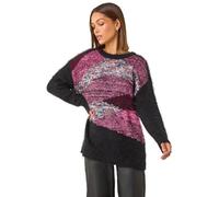 Roman Originals Fluffy Yarn Jumper for Women UK Ladies Thick Sweater Warm Cosy Chunky Knitted Pullover Winter Furry Casual Smart Textured Everyday Cuddly Comfy Soft Knitwear - Red - Size 18
