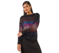 Roman Originals Fluffy Yarn Jumper for Women UK Ladies Thick Sweater Warm Cosy Chunky Knitted Pullover Winter Furry Casual Smart Textured Everyday Cuddly Soft Knitwear - Black Multi - Size 16
