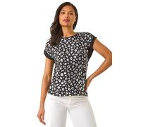 Roman Originals Foil Leopard Print T-Shirt for Women UK - Ladies Everyday Holiday Spring Summer Round Neckline Comfy Soft Evening Vacation Work Party - Black - Size 12