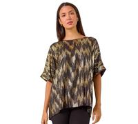 Roman Originals Foil Print Button Detail Oversized Tee for Women UK - Ladies Everyday Autumn Winter Round Neckline Comfy Soft Evening Vacation Work Party Night Out - Black - Size 14