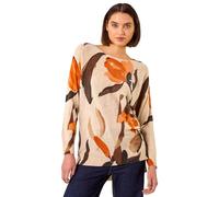 Roman Originals Foil Shimmer Tunic Knit Jumper for Women UK - Ladies Everyday Holiday Spring Summer Round Neckline Comfy Soft Evening Vacation Work Party - Tan - Size 14