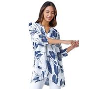 Roman Originals Foral Print Tunic Top for Women UK Ladies Casual Shirt Smart Blouse Asymmetric Wrap Hem Spring Summer Holiday Party Beach Cruise 3/4 Sleeve Longline Oversized - Navy - Size 14