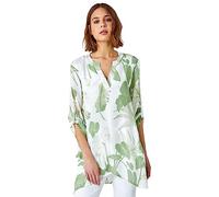 Roman Originals Foral Print Tunic Top for Women UK Ladies Casual Shirt Smart Blouse Asymmetric Wrap Hem Spring Summer Holiday Party Beach Cruise 3/4 Sleeve Longline Oversized - Green - Size 20