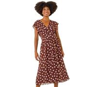 Roman Originals Frill Dress for Women UK Ladies Summer Wrap Chiffon Frill Hem Layered Belted Midi Maxi Tiered Cape Special Occasion Fit & Flare Wedding Guest Swing Skater - Brown Spot - Size 20