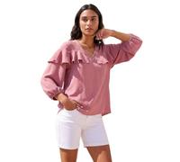 Roman Originals Frill Front Woven Top for Women UK - Ladies Everyday Holiday Spring Summer V-Neckline Comfy Soft Evening Vacation Work Party