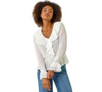 Roman Originals Frill Pleated Peplum Blouse for Women UK - Ladies Everyday Holiday Spring Summer V-Neckline Comfy Soft Evening Vacation Work Party - Ivory - Size 18