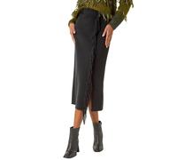 Roman Originals Fringe Side Knit Midi Pencil Skirt for Women UK - Ladies Everyday Autumn Winter Comfy Soft Evening Vacation Work Party Night Out - Black - Size 16