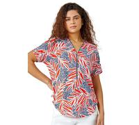 Roman Originals Front Zip Top for Women UK Ladies Brushed Blouse Soft Jumper Smart Casual Work Winter Autumn Spring Warm Long 3/4 Short Sleeve V Neck Sweater T-Shirts - Orange Navy White - Size 20