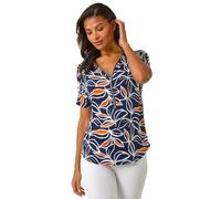 Roman Originals Front Zip Top for Women UK Ladies Brushed Blouse Soft Jumper Smart Casual Work Winter Autumn Spring Warm Long 3/4 Short Sleeve V Neck Sweater T-Shirts - Orange Navy - Size 20