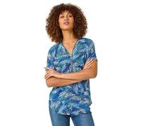Roman Originals Front Zip Top for Women UK Ladies Brushed Blouse Soft Jumper Smart Casual Work Winter Autumn Spring Warm Long 3/4 Short Sleeve V Neck Sweater T-Shirts - Navy Multi - Size 20