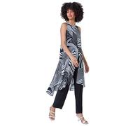 Roman Originals Full Length Printed Overlay Jumpsuit for Women UK - Ladies Everyday Holiday Spring Summer Round Neckline Comfy Soft Evening Vacation Work Party - Black Grey - Size 12